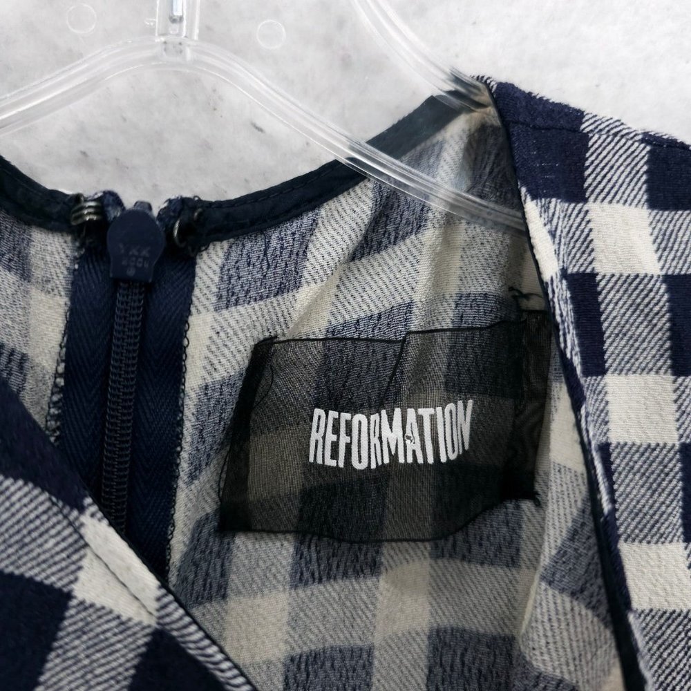 REFORMATION Mini Dress Blue White Gingham Check Fit Flare XS - Picture 5 of 8